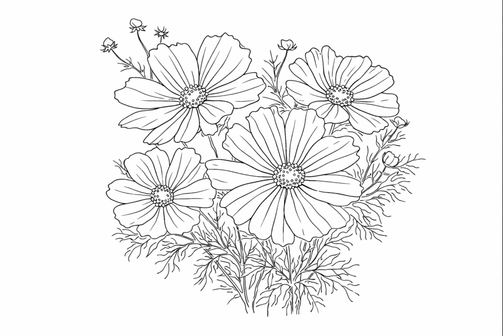 cosmos flower coloring page