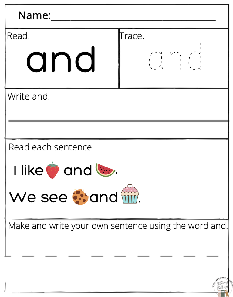 High Frequency Words AND: Free Worksheet, Video, and Activities