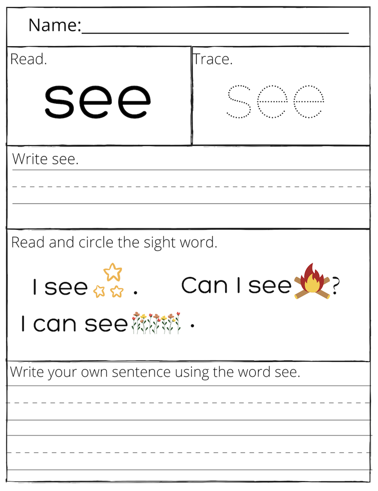 High Frequency Words SEE: Free Worksheet, Video, and Activities