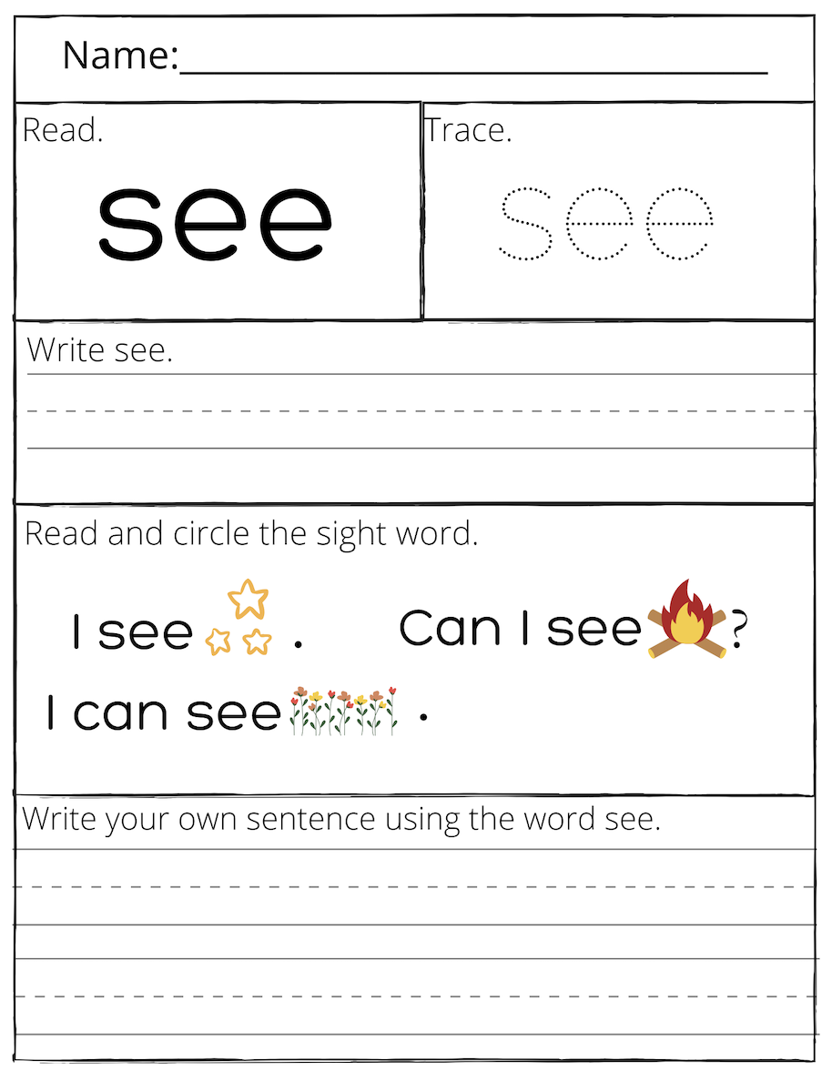 High Frequency Words SEE: Free Worksheet, Video, and Activities