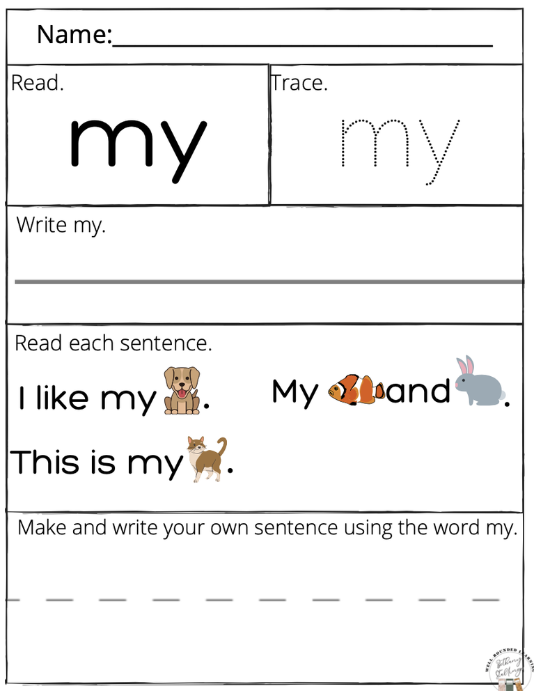 Sight Word MY: Free Worksheet, Video, and Activities